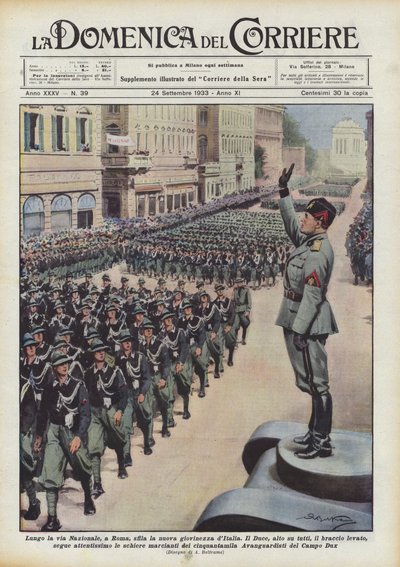 Den nye ungdommen i Italia paraderer langs Via Nazionale i Roma av Achille Beltrame
