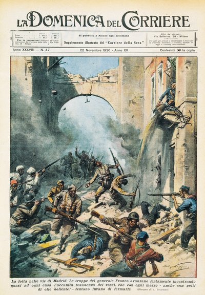Nærkamp i gatene i Madrid under den spanske borgerkrigen, Achille Beltrame (1871-1945), fra La Domenica del Corriere, 22. november av Achille Beltrame