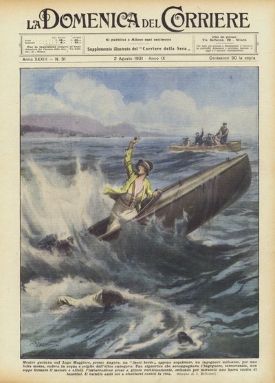Mens du kjører en nyinnkjøpt overbord på Lago Maggiore, nær Angera? av Achille Beltrame