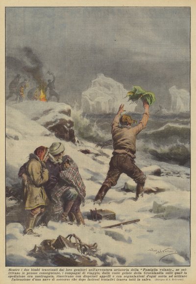 Mens de to barna blir dratt av foreldrene på den flygende familiens flyeventyr? av Achille Beltrame