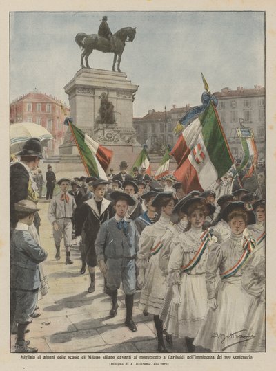 Tusenvis av skoleelever i Milano paraderer foran monumentet til Garibaldi i nær fremtid? av Achille Beltrame