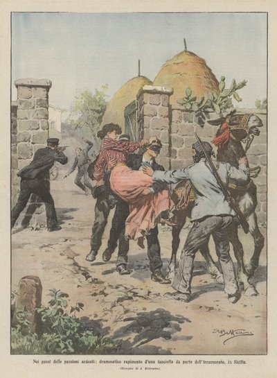I landene med brennende lidenskaper, dramatisk kidnapping av en jente av elskeren, på Sicilia av Achille Beltrame