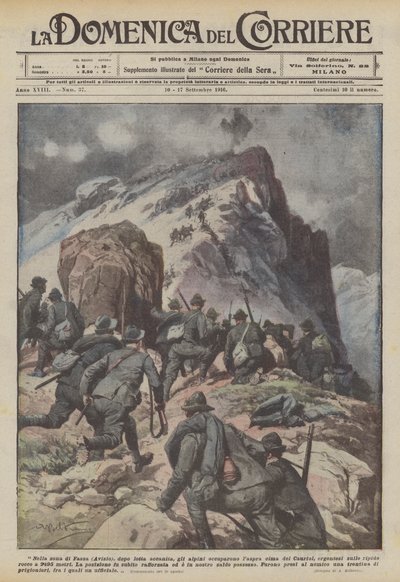 I området Fassa (Avisio), etter en hard kamp, ​​okkuperte de alpine troppene den robuste toppen av Cauriol? av Achille Beltrame