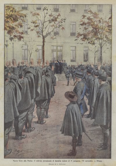 Nye styrker til fedrelandet, den høytidelige eden til to tusen rekrutter i tredje kategori, 11. november i Milano av Achille Beltrame