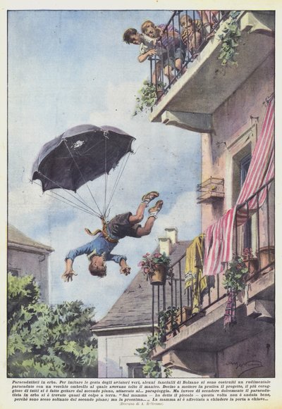 Fallskjermhoppere i gresset av Achille Beltrame