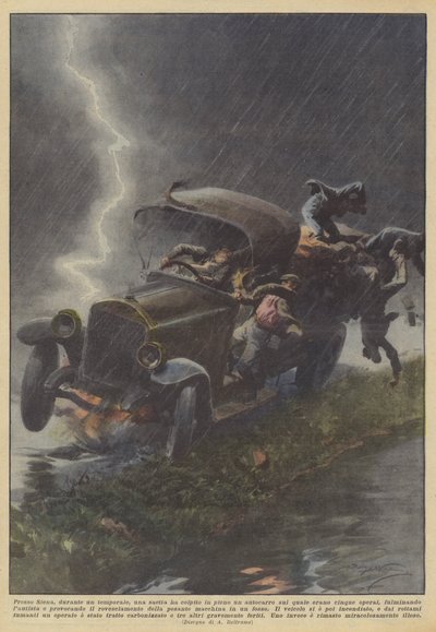 I nærheten av Siena, under en storm, traff et lyn en lastebil de satt på i sin helhet? av Achille Beltrame