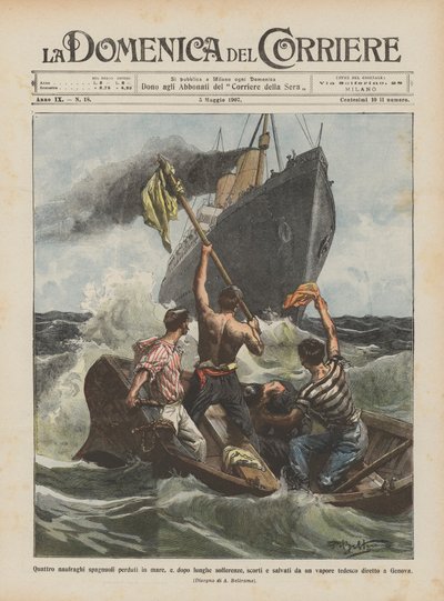 Fire spanske skipskipper mistet på havet, og etter lang lidelse eskortert og reddet? av Achille Beltrame
