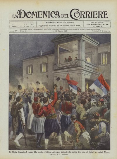 Kong Nicholas kalte til balkongen til palasset i Cettigne av de iltre folket ved nyheten om overgivelsen? av Achille Beltrame
