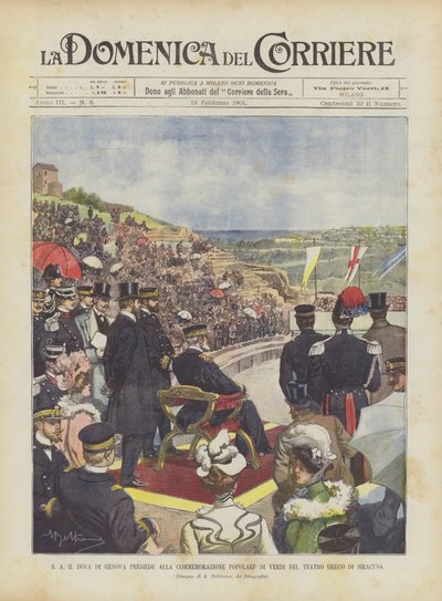SA Hertugen av Genova presiderer ved Verdis populære markering i det greske teatret i Syracuse av Achille Beltrame