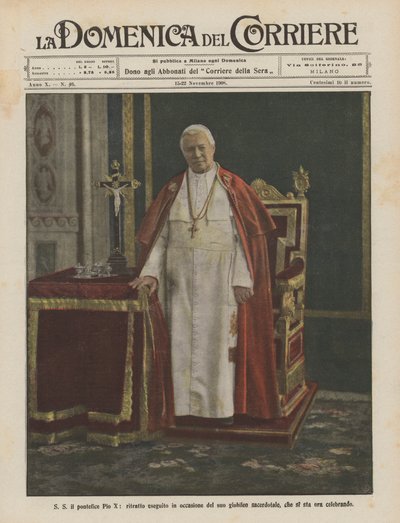 S S Pave Pius X, portrett utført i anledning hans prestejubileum, som nå feires av Achille Beltrame