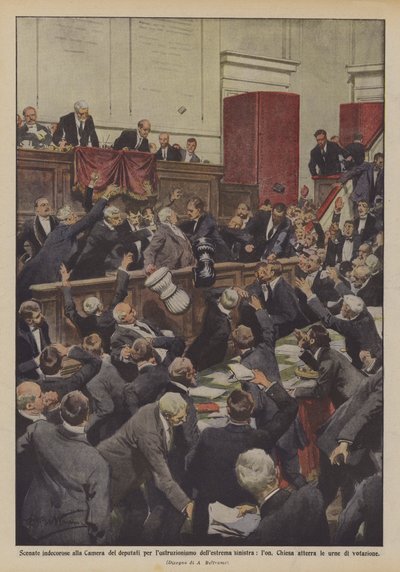Usømmelige scener i Deputertkammeret for hindring av ytre venstre, lon? av Achille Beltrame
