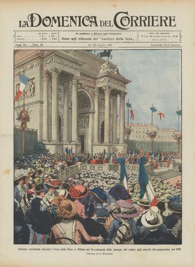 Høytidelig seremoni foran Arco della Pace i Milano for levering av insigniene av verdi til? av Achille Beltrame