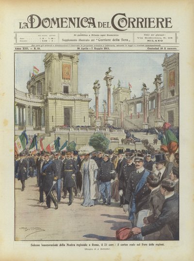 Høytidelig innvielse av den regionale utstillingen i Roma, den 21. korr, den kongelige prosesjonen i Forum of the Regions av Achille Beltrame