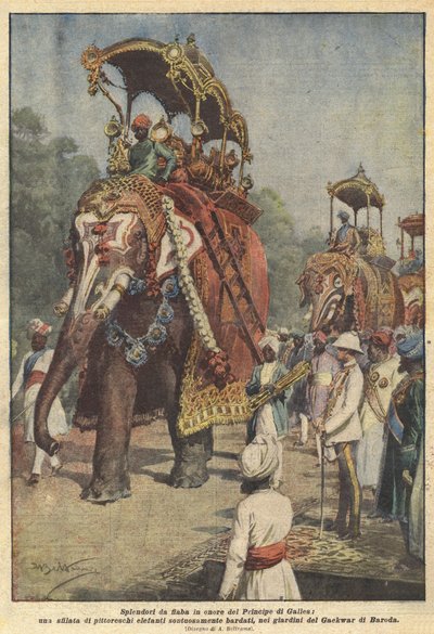 Eventyrprakt til ære for prinsen av Wales, en parade av pittoreske elefanter? av Achille Beltrame