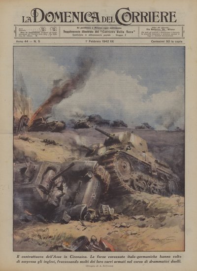 Axis-motangrepet i Cyrenaica (farge litho) av Achille Beltrame