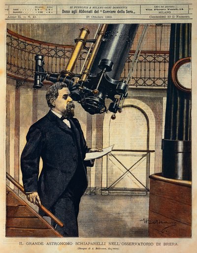 Astronomen Schiaparelli (1835-1910) i Brera-observatoriet, illustrasjon av Achille Beltrame (1871-1945), fra La Domenica del Corriere, 28. oktober av Achille Beltrame