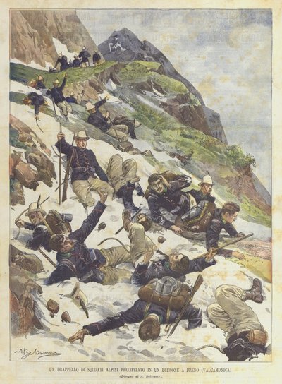 En fangst av alpine soldater falt i en kløft i Breno (Valcamonica) av Achille Beltrame
