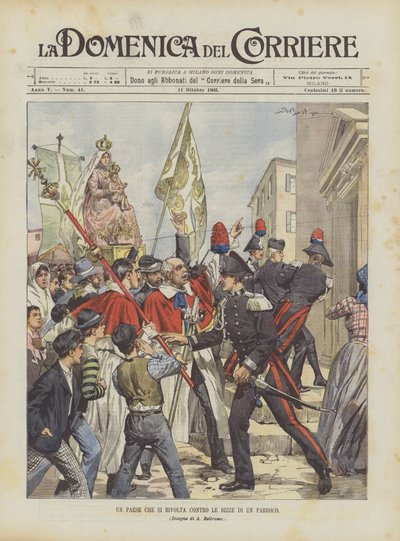 Et land som snur seg mot raserianfallen til en sogneprest av Achille Beltrame