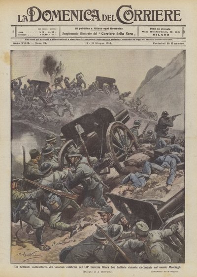 Et strålende motangrep av de modige kalabrierne fra det 141. infanteriet, frigjør to gjenværende batterier? av Achille Beltrame