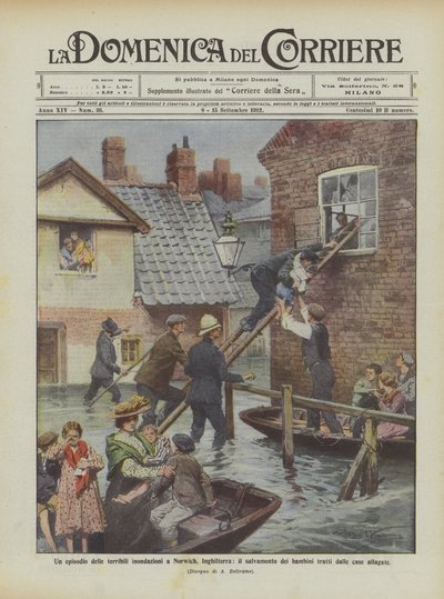 En episode av de forferdelige flommene i Norwich, England, redningen av barna som ble handlet? av Achille Beltrame