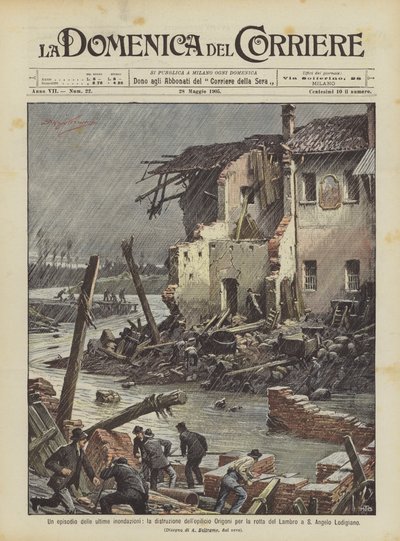 En episode av de siste flommene, ødeleggelsen av Origoni-fabrikken for Lambro-ruten? av Achille Beltrame