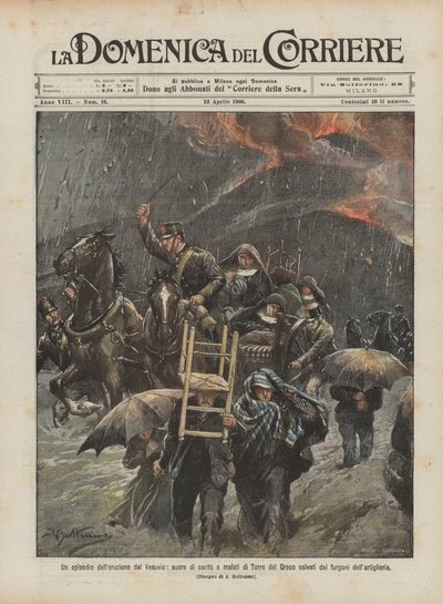 En episode av utbruddet av Vesuv, nonner av veldedighet og de syke av Torre del Greco reddet av? av Achille Beltrame