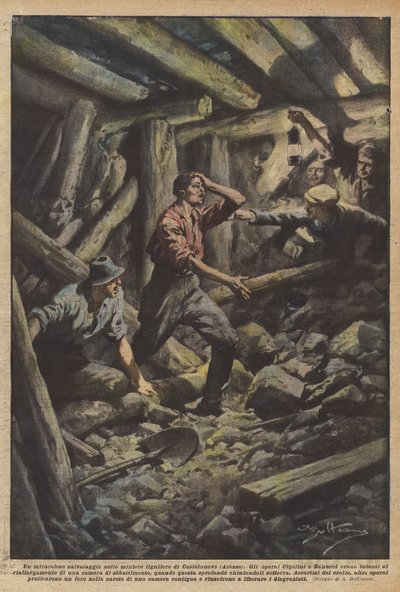 En mirakuløs redning i tregruvene i Castelnuovo (Arezzo) av Achille Beltrame