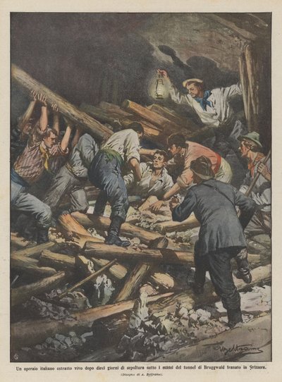 En italiensk arbeider hentet ut i live etter ti dagers begravelse under steinblokkene i tunnelen? av Achille Beltrame