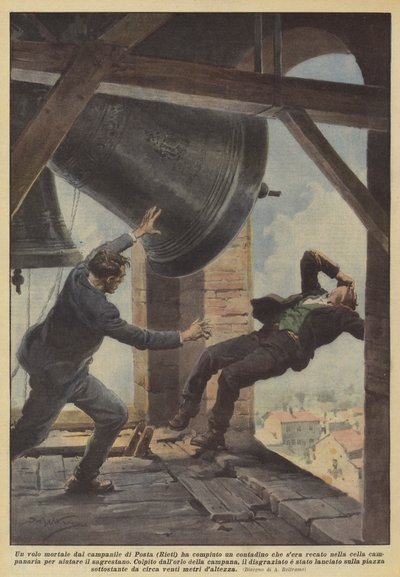 En dødelig flytur fra klokketårnet i Posta (Rieti) gjorde en bonde som gikk til kvelden? av Achille Beltrame