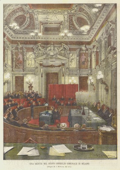 En sesjon i det nye bystyret i Milano av Achille Beltrame