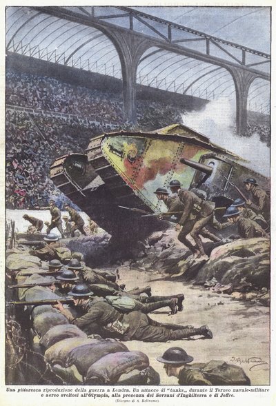 En pittoresk gjengivelse av krigen i London av Achille Beltrame