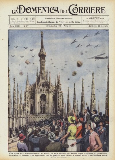 En scene fra bombingen av Milano av Achille Beltrame