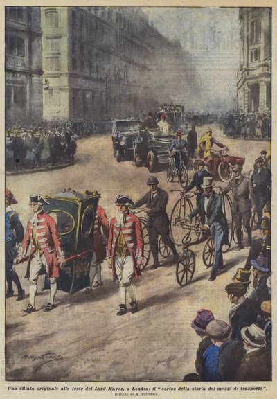 En original parade ved Lord Mayor-feiringen i London, prosesjonen av transporthistorien av Achille Beltrame