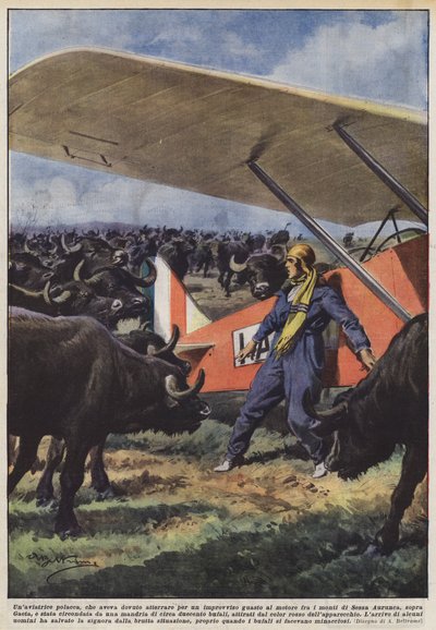 En polsk flyger, som hadde måttet lande på grunn av et plutselig motorstopp i fjellet? av Achille Beltrame