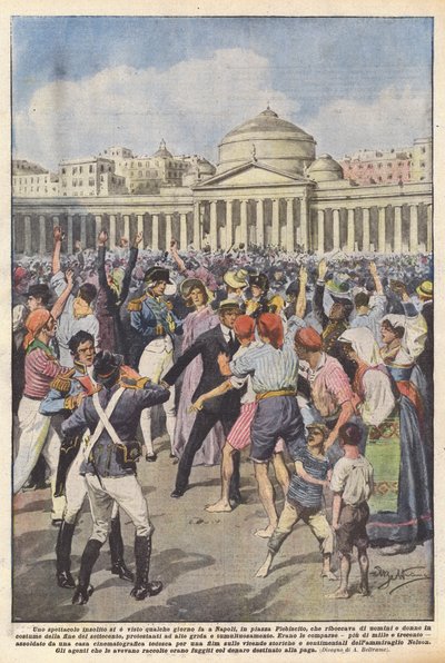 Ble det sett et uvanlig skue for noen dager siden i Napoli, på Piazza Plebiscito, som rant over? av Achille Beltrame
