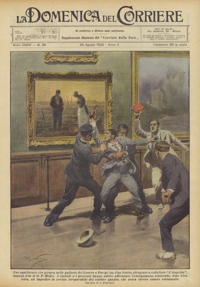 Gjorde en forvirret mann som gikk rundt i Louvre-galleriene i Paris, plutselig? av Achille Beltrame
