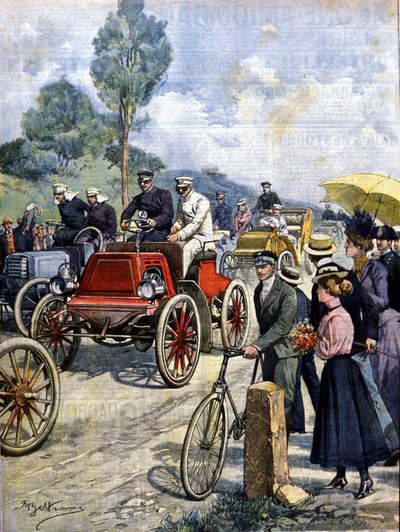 første runde av Italia med bil i 1901 illustrasjon av Achilles Beltrame av Achille Beltrame