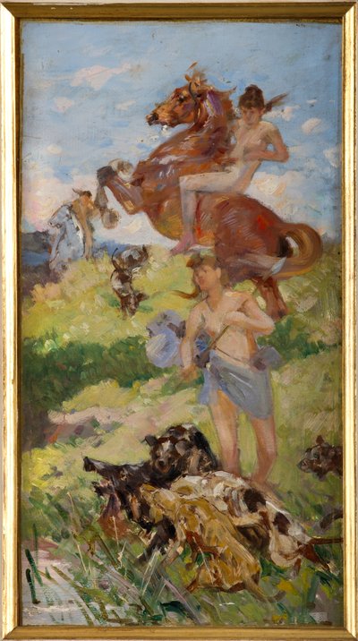 Jaktscene av Achille Boschi