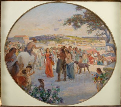 Vårfeiring i det gamle Roma (olje på lerret på papp) av Achille Boschi