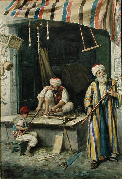 Arab Carpenters, ca. 1875 (akvarell på papir) av Achille Buzzi