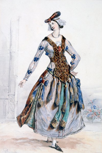 Mademoiselle Sophie, kostymedesign for en opera, c1820-1857 av Achille Devéria