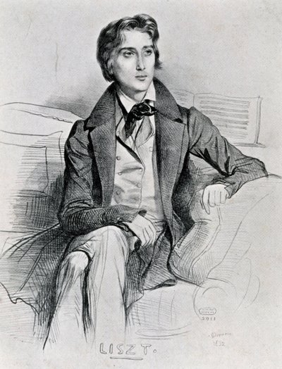 Portrett av den ungarske komponisten og pianisten Franz Liszt (Doborjan av Achille Devéria