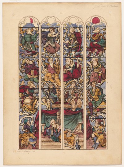 Studie for fire glassmalerier Généalogie dAbraham, 1844. av Achille Devéria