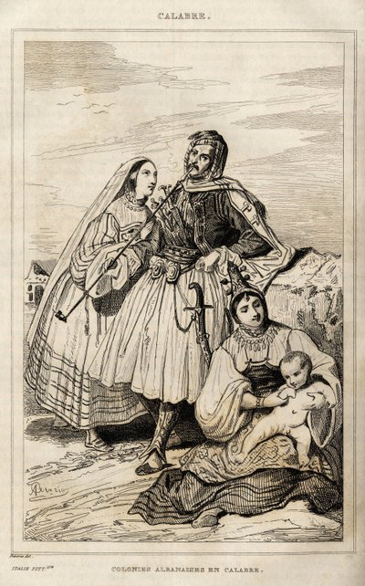 En albansk koloni i Calabria, gravering av Deveria, i "pittoresk Italia"", Amable Coste-redaktør, Paris av Achille Devéria