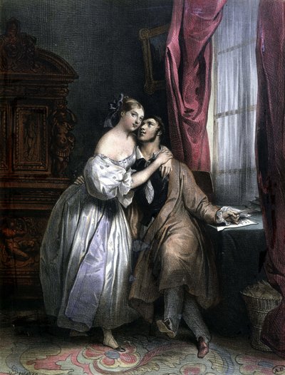 Enlaces lovers - av Achille Deveria, litografi av Achille Devéria