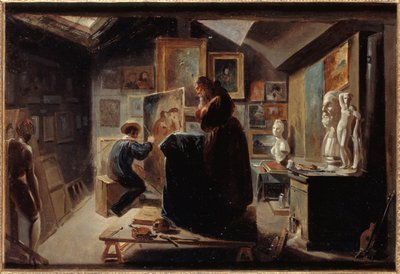 Modellens positur, ca. 1838 (olje på papir på lerret) av Achille Devéria