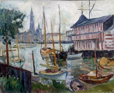 Dam med fiskebåter Maleri av Achille-Emile (Achille Emile) Othon Friesz (1879-1949) 20. århundre Le Havre, Musee des Beaux Arts av Achille Emile Othon Friesz