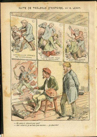Illustrasjon av Achille Lemot (1846-1909) i Le Pelerin, 20/05/06 - Suite med historiske malerier - anarkistisk anarkisme, radikalisme, kunst, revolusjon, opportunisme, usikkerhet, sosialisme - malere kunstnere av Achille Lemot