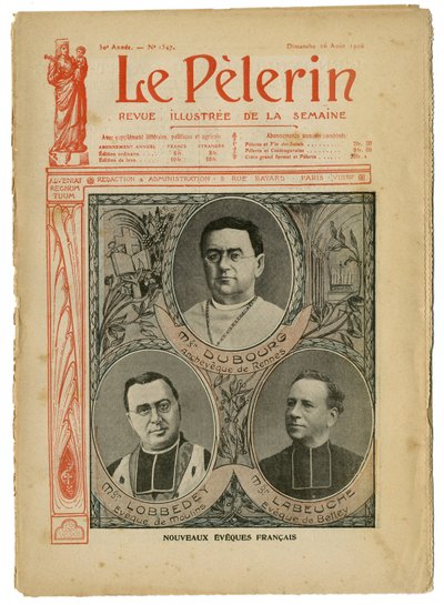 Illustrasjon av Achille Lemot (1846-1909) for omslaget til Le Pelerin, 26/08/06 - New English Eveques - Religion Faith, Catholic Catholicism - Eveques av Achille Lemot
