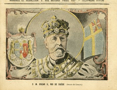 Illustrasjon av Achille Lemot (1846-1909) i Le Pelerin, 02/07/05 - Hans Majestet Oscar II, konge av Sverige - Monarki, Sverige - Oscar II av Achille Lemot